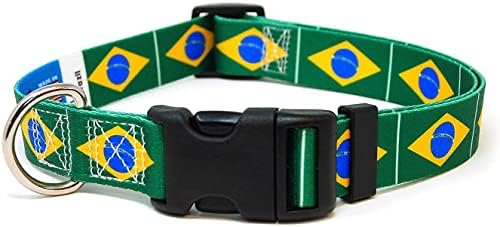 צווארון כלבים ברזיל | דגל ברזיל | אבזם שחרור מהיר | מיוצר ב- NJ, ארהב | לכלבים קטנים